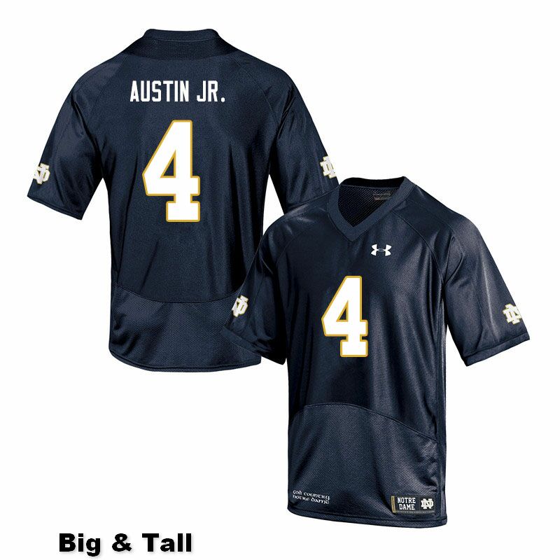 Men's NCAA Notre Dame Fighting Irish #4 Kevin Austin Jr. Stitched College Under Armour Authentic Navy Big & Tall Football Jersey CR10Y15LK